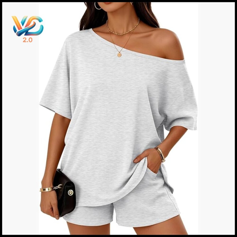 Rayon Spandex Short Set Off Shoulder Top Loose Shorts Medium